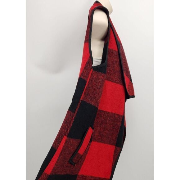 Open Sweater Vest Women's Size Large Buffalo Plaid Pockets Wide Lapel - Picture 9 of 13